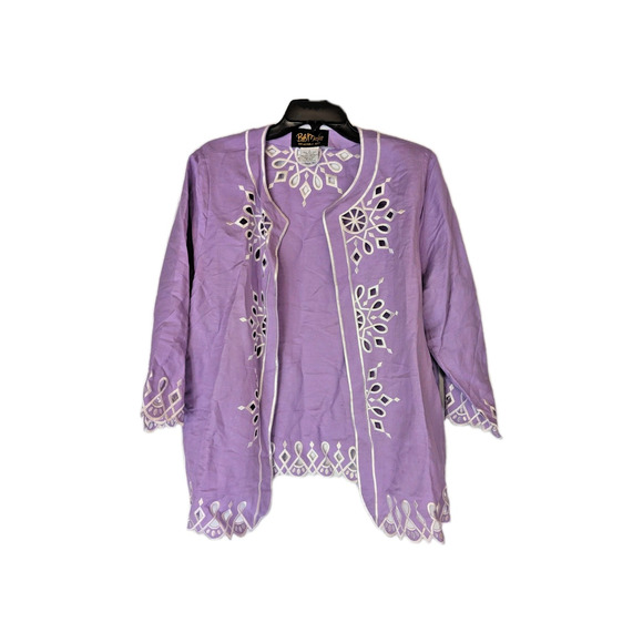 NWOT BOB MACKIE Wearable Art Women's Purple Linen Light Jacket/Blouse Set Sz L - Picture 4 of 7
